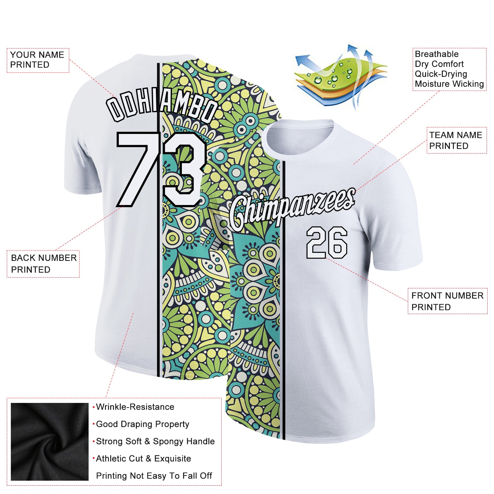 Load image into Gallery viewer, Custom White Black 3D Pattern Floral Design Performance T-Shirt