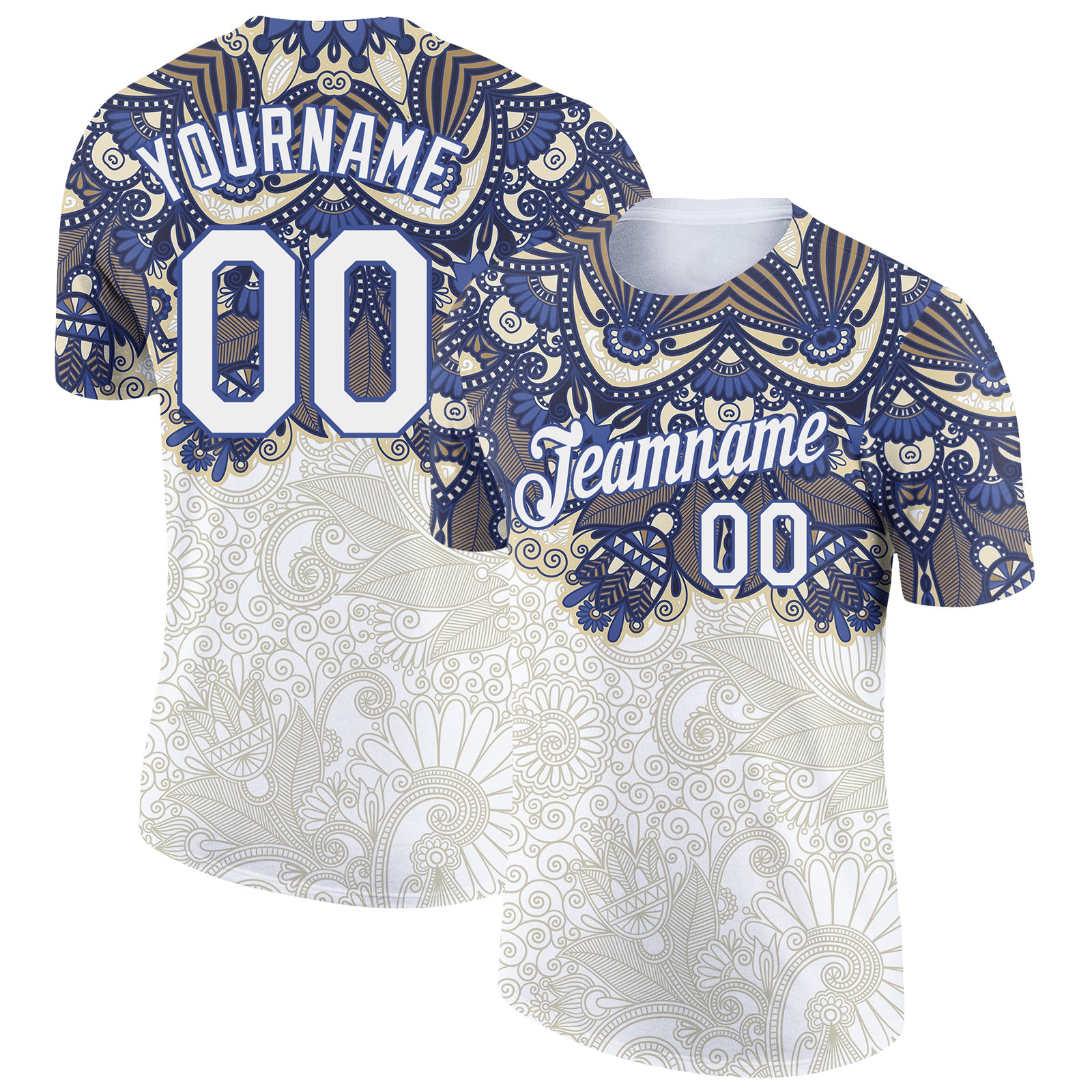 Load image into Gallery viewer, Custom White Blue 3D Pattern Floral Design Performance T-Shirt