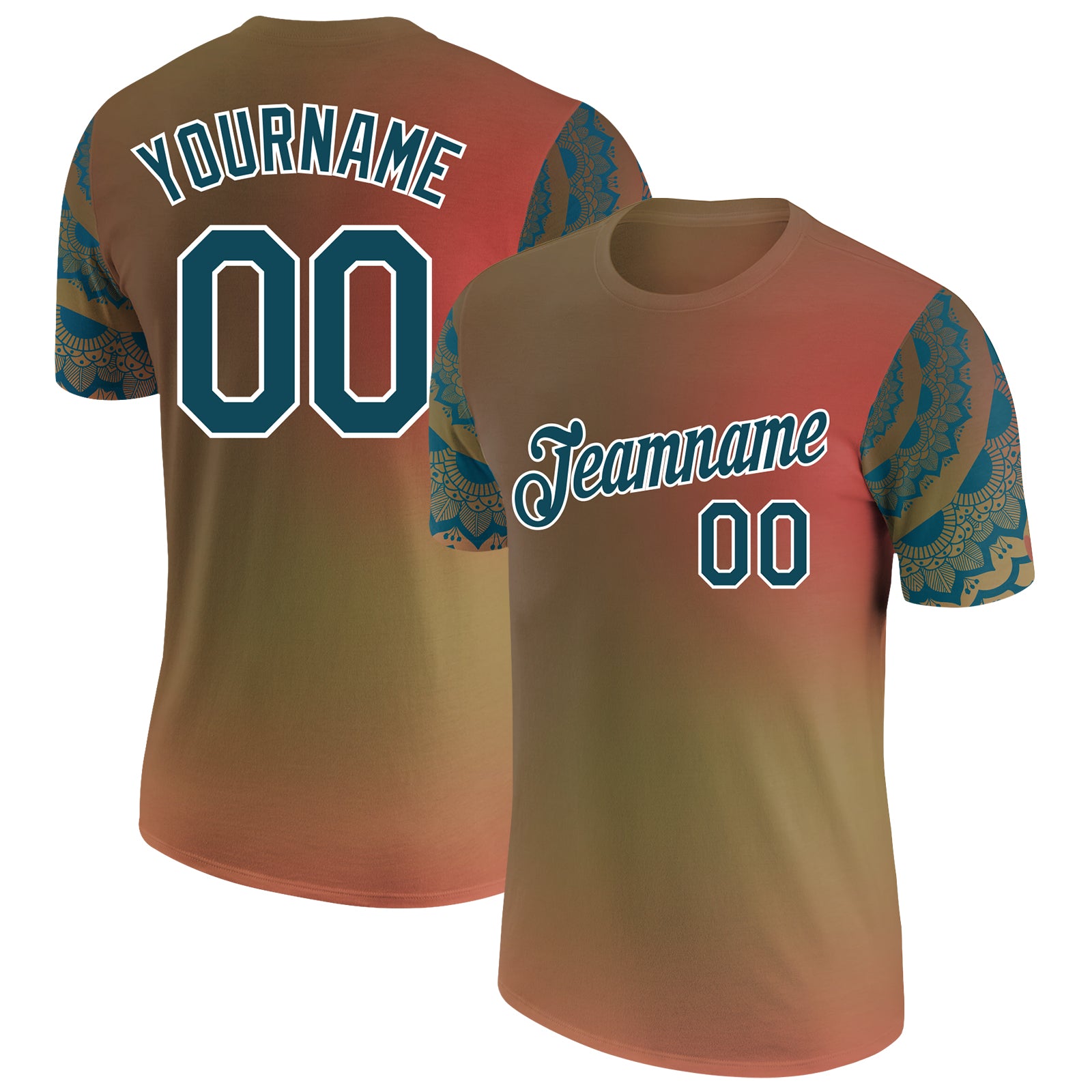 Load image into Gallery viewer, Custom Orange Teal-White 3D Pattern Floral Design Performance T-Shirt