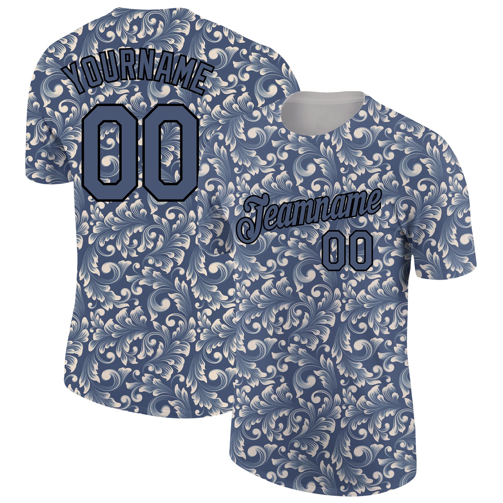 Load image into Gallery viewer, Custom Blue Black 3D Pattern Floral Design Performance T-Shirt