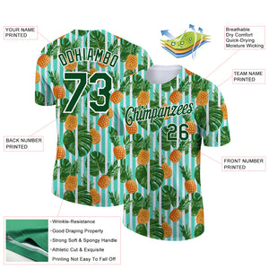 Custom White Green 3D Pattern Design Hawaii Tropical Palm Leaves And Pineapple Performance T-Shirt