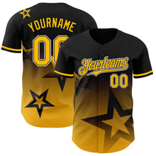 Load image into Gallery viewer, Custom Black Gold-White 3D Pattern Design Gradient Style Twinkle Star Authentic Baseball Jersey
