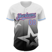 Load image into Gallery viewer, Custom White Light Blue Black-Pink 3D Pattern Design Gradient Style Twinkle Star Authentic Baseball Jersey
