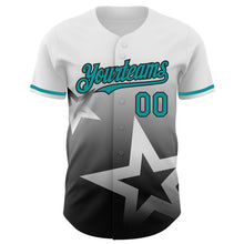 Load image into Gallery viewer, Custom White Teal-Black 3D Pattern Design Gradient Style Twinkle Star Authentic Baseball Jersey
