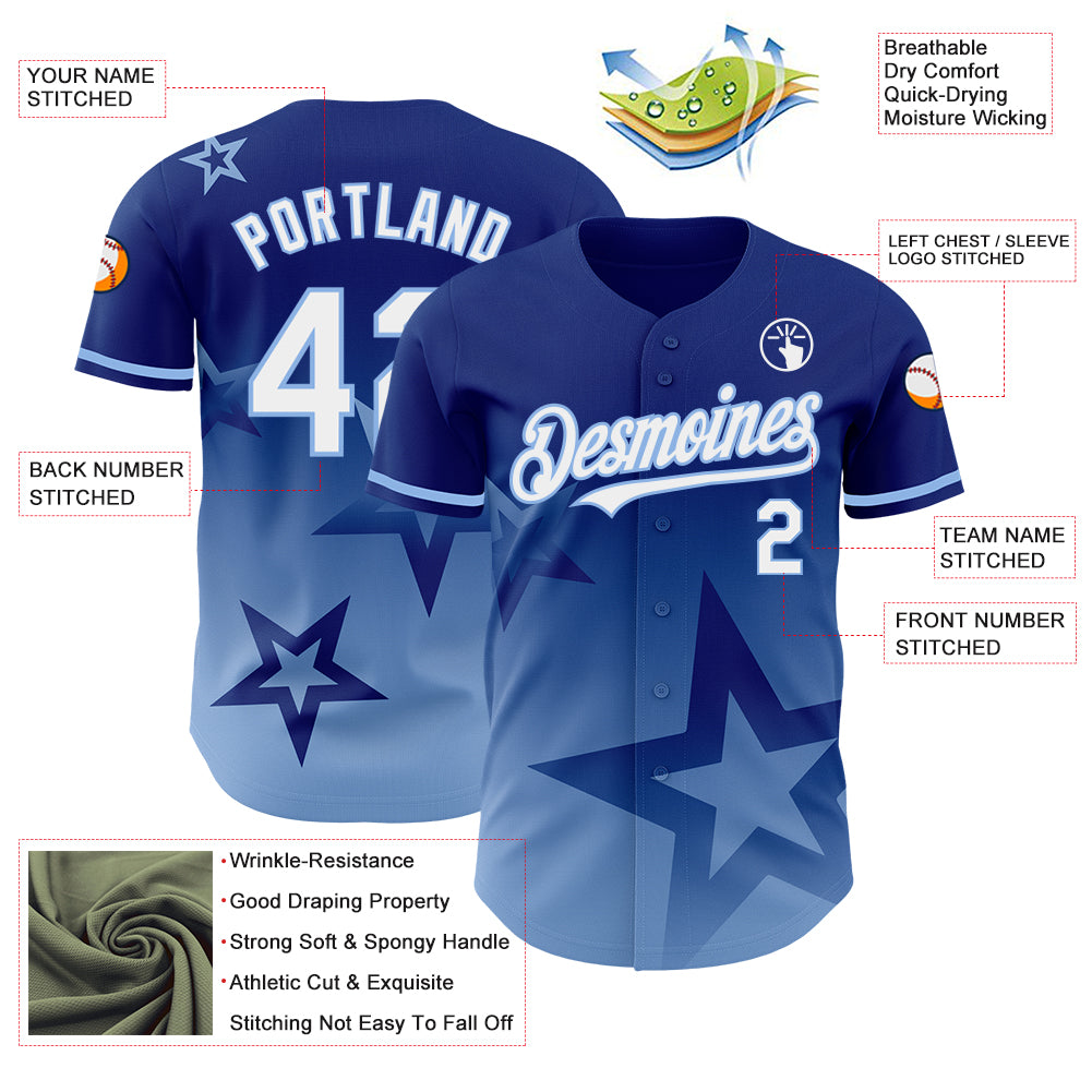 Load image into Gallery viewer, Custom Royal White-Light Blue 3D Pattern Design Gradient Style Twinkle Star Authentic Baseball Jersey