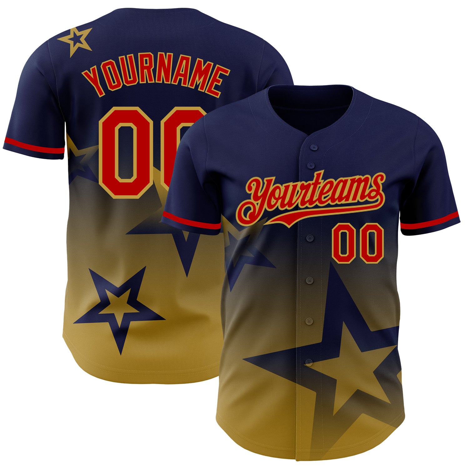 Load image into Gallery viewer, Custom Navy Red-Old Gold 3D Pattern Design Gradient Style Twinkle Star Authentic Baseball Jersey
