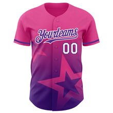 Load image into Gallery viewer, Custom Pink Purple-White 3D Pattern Design Gradient Style Twinkle Star Authentic Baseball Jersey
