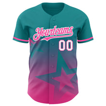 Load image into Gallery viewer, Custom Teal Pink-White 3D Pattern Design Gradient Style Twinkle Star Authentic Baseball Jersey

