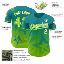 Load image into Gallery viewer, Custom Teal Neon Green-White 3D Pattern Design Gradient Style Twinkle Star Authentic Baseball Jersey
