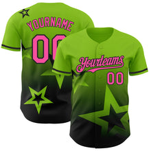Load image into Gallery viewer, Custom Neon Green Pink-Black 3D Pattern Design Gradient Style Twinkle Star Authentic Baseball Jersey
