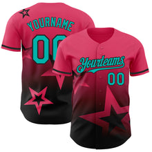 Load image into Gallery viewer, Custom Neon Pink Aqua-Black 3D Pattern Design Gradient Style Twinkle Star Authentic Baseball Jersey
