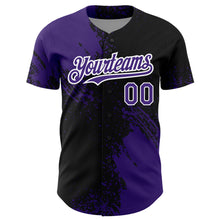 Load image into Gallery viewer, Custom Purple Black-White 3D Pattern Design Abstract Brush Stroke Authentic Baseball Jersey
