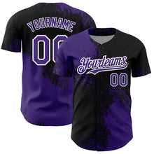 Load image into Gallery viewer, Custom Purple Black-White 3D Pattern Design Abstract Brush Stroke Authentic Baseball Jersey
