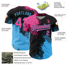 Load image into Gallery viewer, Custom Pink Black-Sky Blue 3D Pattern Design Abstract Brush Stroke Authentic Baseball Jersey
