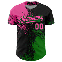 Load image into Gallery viewer, Custom Pink Black-Grass Green 3D Pattern Design Abstract Brush Stroke Authentic Baseball Jersey
