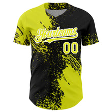 Load image into Gallery viewer, Custom Neon Yellow Black-White 3D Pattern Design Abstract Brush Stroke Authentic Baseball Jersey
