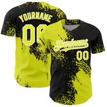 Load image into Gallery viewer, Custom Neon Yellow Black-White 3D Pattern Design Abstract Brush Stroke Authentic Baseball Jersey
