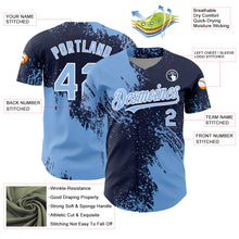 Load image into Gallery viewer, Custom Light Blue Navy-White 3D Pattern Design Abstract Brush Stroke Authentic Baseball Jersey

