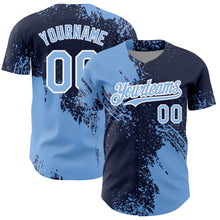 Load image into Gallery viewer, Custom Light Blue Navy-White 3D Pattern Design Abstract Brush Stroke Authentic Baseball Jersey
