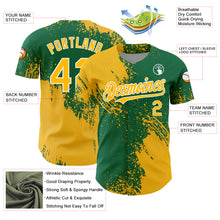 Load image into Gallery viewer, Custom Gold Kelly Green-White 3D Pattern Design Abstract Brush Stroke Authentic Baseball Jersey
