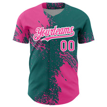 Load image into Gallery viewer, Custom Pink Teal-White 3D Pattern Design Abstract Brush Stroke Authentic Baseball Jersey
