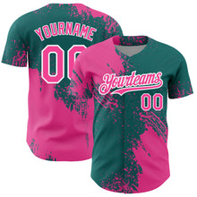 Load image into Gallery viewer, Custom Pink Teal-White 3D Pattern Design Abstract Brush Stroke Authentic Baseball Jersey
