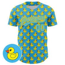 Load image into Gallery viewer, Custom Sky Blue Yellow 3D Pattern Design Animal Duck Authentic Baseball Jersey
