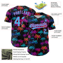Load image into Gallery viewer, Custom Black Sky Blue-Hot Pink 3D Pattern Design Tropical Hawaii Palm Trees Authentic Baseball Jersey
