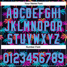 Load image into Gallery viewer, Custom Black Sky Blue-Hot Pink 3D Pattern Design Tropical Hawaii Palm Trees Authentic Baseball Jersey
