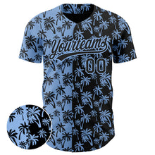 Load image into Gallery viewer, Custom Light Blue Black 3D Pattern Design Tropical Hawaii Palm Trees Authentic Baseball Jersey
