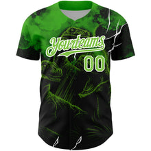 Load image into Gallery viewer, Custom Black Neon Green-White 3D Pattern Design Animal Dinosaur Authentic Baseball Jersey
