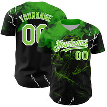 Load image into Gallery viewer, Custom Black Neon Green-White 3D Pattern Design Animal Dinosaur Authentic Baseball Jersey
