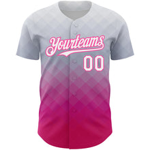 Load image into Gallery viewer, Custom Gray White-Pink 3D Pattern Design Gradient Square Shape Authentic Baseball Jersey
