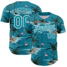 Load image into Gallery viewer, Custom Teal White 3D Pattern Design Tropical Hawaii Palm Trees Authentic Baseball Jersey
