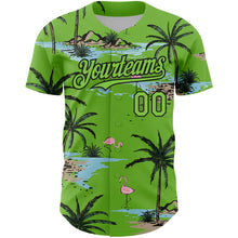 Load image into Gallery viewer, Custom Neon Green Black 3D Pattern Design Tropical Hawaii Palm Trees Authentic Baseball Jersey
