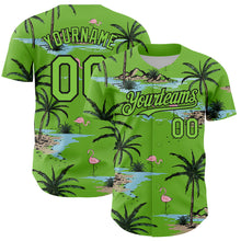Load image into Gallery viewer, Custom Neon Green Black 3D Pattern Design Tropical Hawaii Palm Trees Authentic Baseball Jersey
