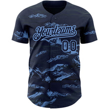 Load image into Gallery viewer, Custom Navy Light Blue 3D Pattern Design Mountain Authentic Baseball Jersey
