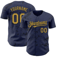 Load image into Gallery viewer, Custom Navy Old Gold-Black 3D Pattern Design Abstract Splatter Texture Authentic Baseball Jersey
