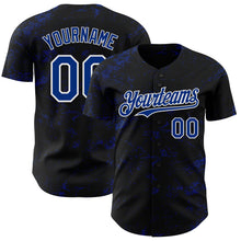 Load image into Gallery viewer, Custom Black Royal-White 3D Pattern Design Abstract Splatter Texture Authentic Baseball Jersey
