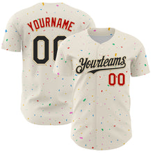 Load image into Gallery viewer, Custom Cream Black-Red 3D Pattern Design Confetti Authentic Baseball Jersey
