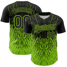 Load image into Gallery viewer, Custom Black Neon Green 3D Pattern Design Abstract Wave Authentic Baseball Jersey
