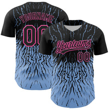 Load image into Gallery viewer, Custom Black Light Blue-Pink 3D Pattern Design Abstract Wave Authentic Baseball Jersey
