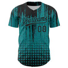 Load image into Gallery viewer, Custom Teal Black 3D Pattern Design Abstract Shape Authentic Baseball Jersey
