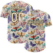Load image into Gallery viewer, Custom Cream Black 3D Pattern Design Animal Butterfly Authentic Baseball Jersey
