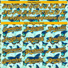 Load image into Gallery viewer, Custom Ice Blue Gold-Navy 3D Pattern Design Animal Butterfly Authentic Baseball Jersey
