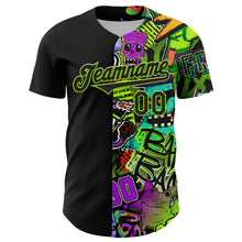 Load image into Gallery viewer, Custom Black Neon Green 3D Pattern Design Rave Monster Authentic Baseball Jersey
