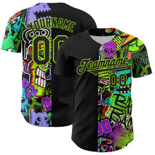 Load image into Gallery viewer, Custom Black Neon Green 3D Pattern Design Rave Monster Authentic Baseball Jersey
