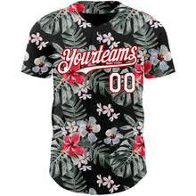 Load image into Gallery viewer, Custom Black White-Red 3D Pattern Design Tropical Hawaii Plant Authentic Baseball Jersey
