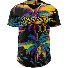 Load image into Gallery viewer, Custom Black Yellow 3D Pattern Design Tropical Hawaii Palms Trees Authentic Baseball Jersey

