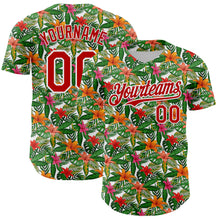 Load image into Gallery viewer, Custom White Red 3D Pattern Design Tropical Flower Authentic Baseball Jersey
